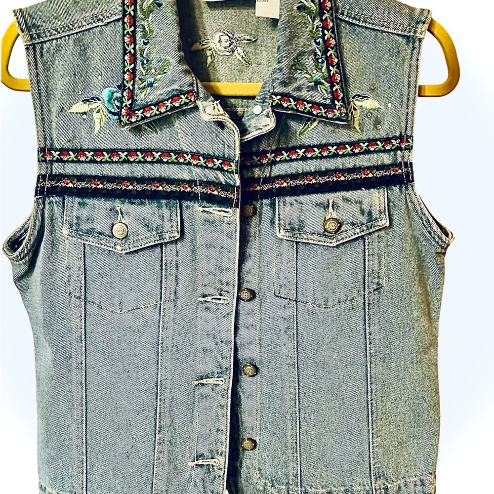 Bill Blass Jeans Embroidered Denim Vest -Vintage Sz. M EUC